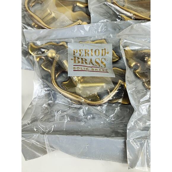 Period Solid Brass Drawer Pulls Hardware A2447-1 Queen Anne 80's x6 Vintage - Picture 5 of 13